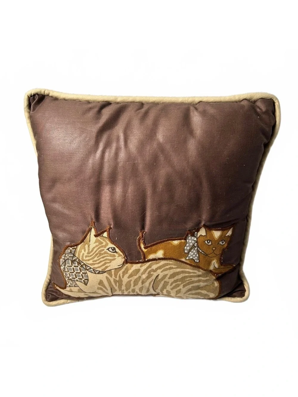 Decorative Brown Pillow with Cat Embroidery by Desley